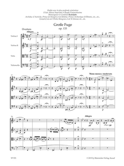 Beethoven (Del Mar): Grosse Fuge for String Quartet op. 133 (study score) Barenreiter