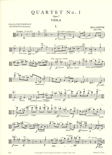 Bartok, Bela: String Quartet No. 1 Op. 7 (set of parts)
