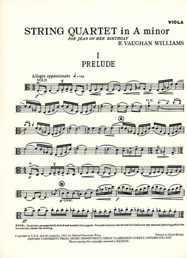 Vaughan Williams: String Quartet in A minor (set of parts)