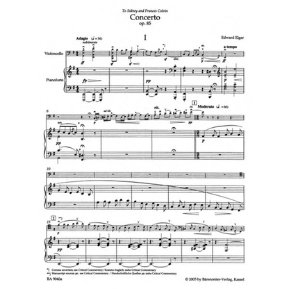 Elgar, Edward (Del Mar): Cello Concerto in E Minor Op.85 (cello & piano) Barenreiter Urtext