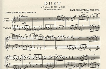 Bach, C.P.E.: Duet in E minor, H.598 (W. 140) (violin, and flute)(two violins)
