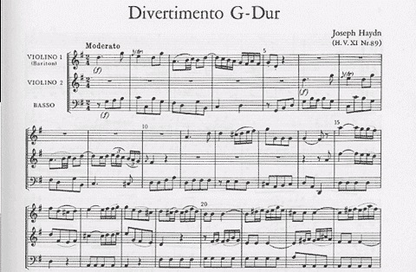 Haydn, F.J.: Divertimento in G Major (2 violins & cello) score & parts