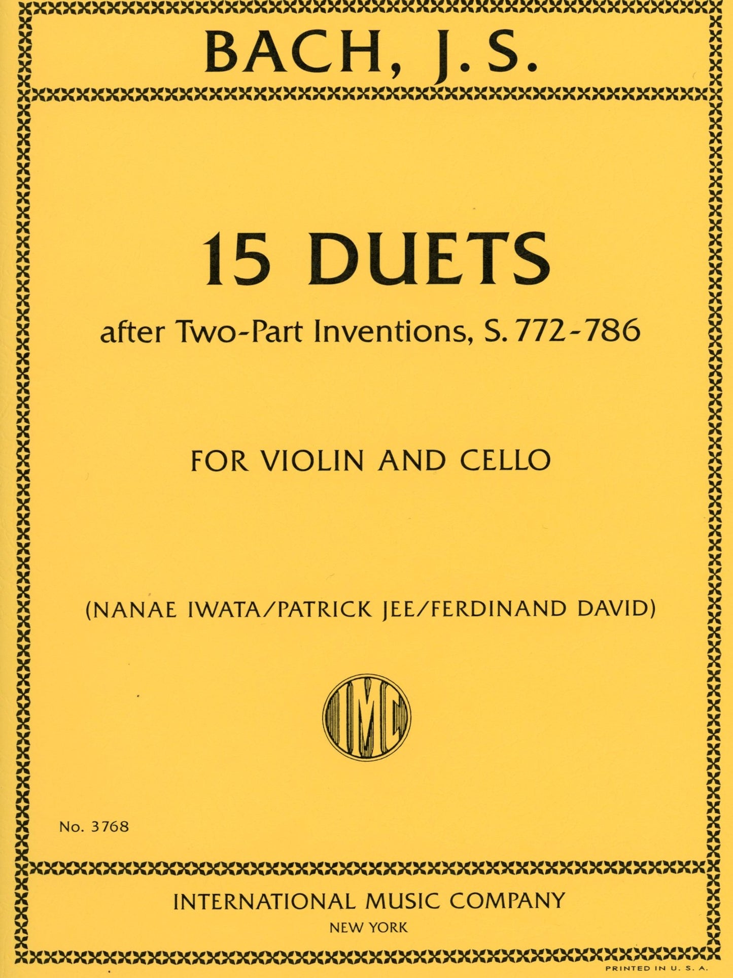 Bach, J.S. (David/Jee/Iwata): 15 Duets after Two-Part Inventions, S.772-786 - ARRANGED (violin & cello) International