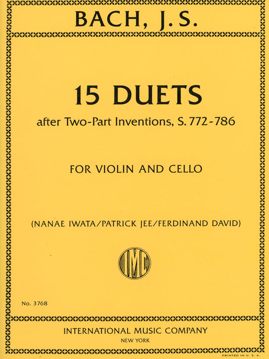 Bach, J.S. (David/Jee/Iwata): 15 Duets after Two-Part Inventions, S.772-786 - ARRANGED (violin & cello) International