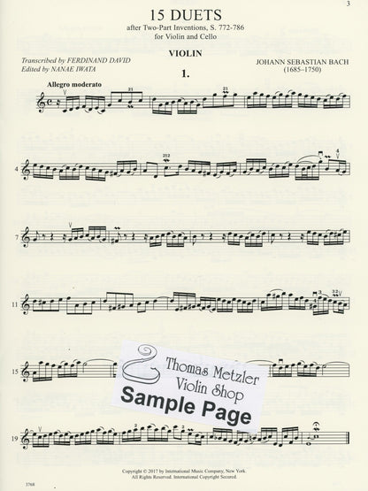 Bach, J.S. (David/Jee/Iwata): 15 Duets after Two-Part Inventions, S.772-786 - ARRANGED (violin & cello) International