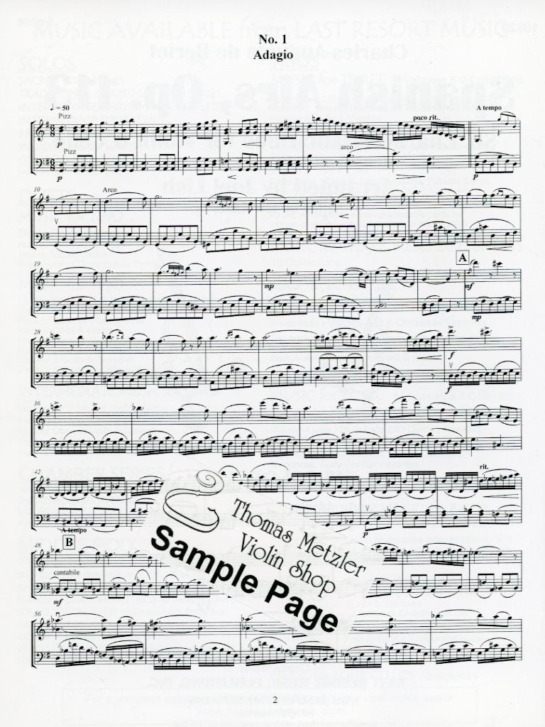 de Beriot, Charles-Auguste (Lish): Spanish Airs, Op. 113 (violin & cello, score & parts)