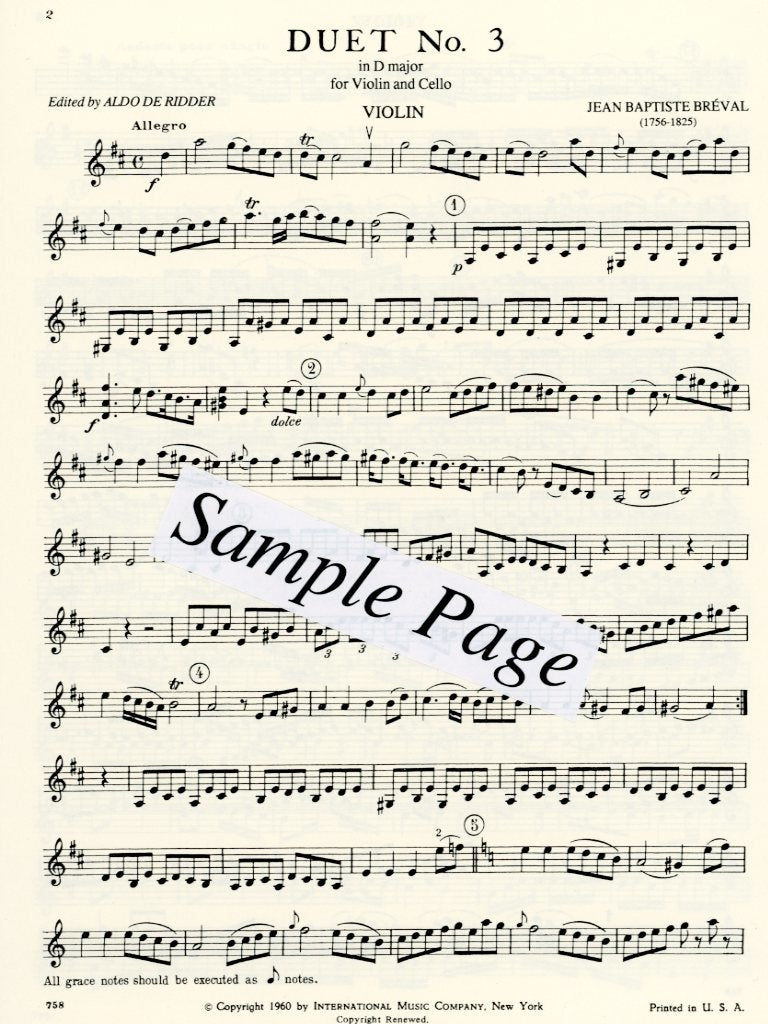 Breval, J.B.: Duet #3 in D Major (violin, cello) IMC
