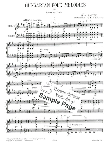 Bartok (Kraeuter): Hungarian Folk Melodies - TRANSCRIBED (violin & cello) Boosey & Hawkes