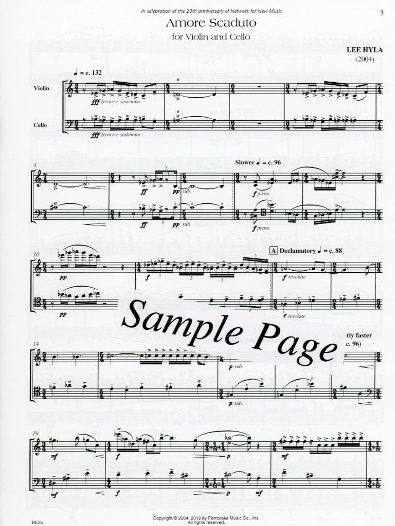 Hyla: Amore Scaduto (violin, cello) FISCHER