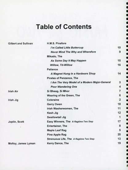 Kelley: Music for Two, Vol.3 - Gilbert & Sullivan, Irish Music, & Rags (violin & cello)