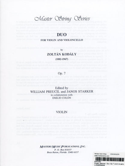 Kodaly (Starker): Duo, Op.7 (violin & cello) Ludwig Masters