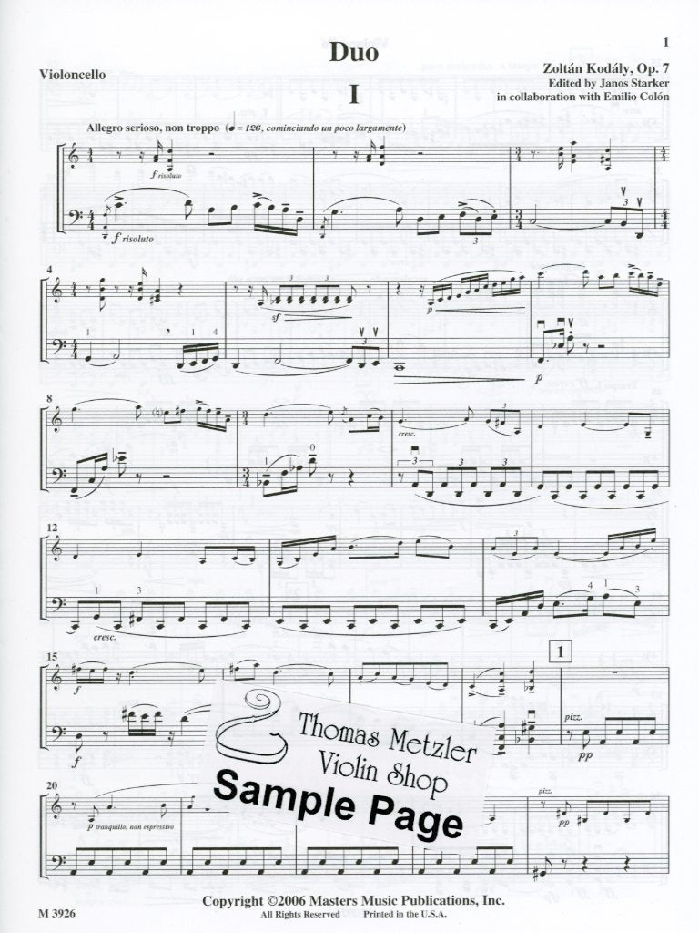 Kodaly (Starker): Duo, Op.7 (violin & cello) Ludwig Masters