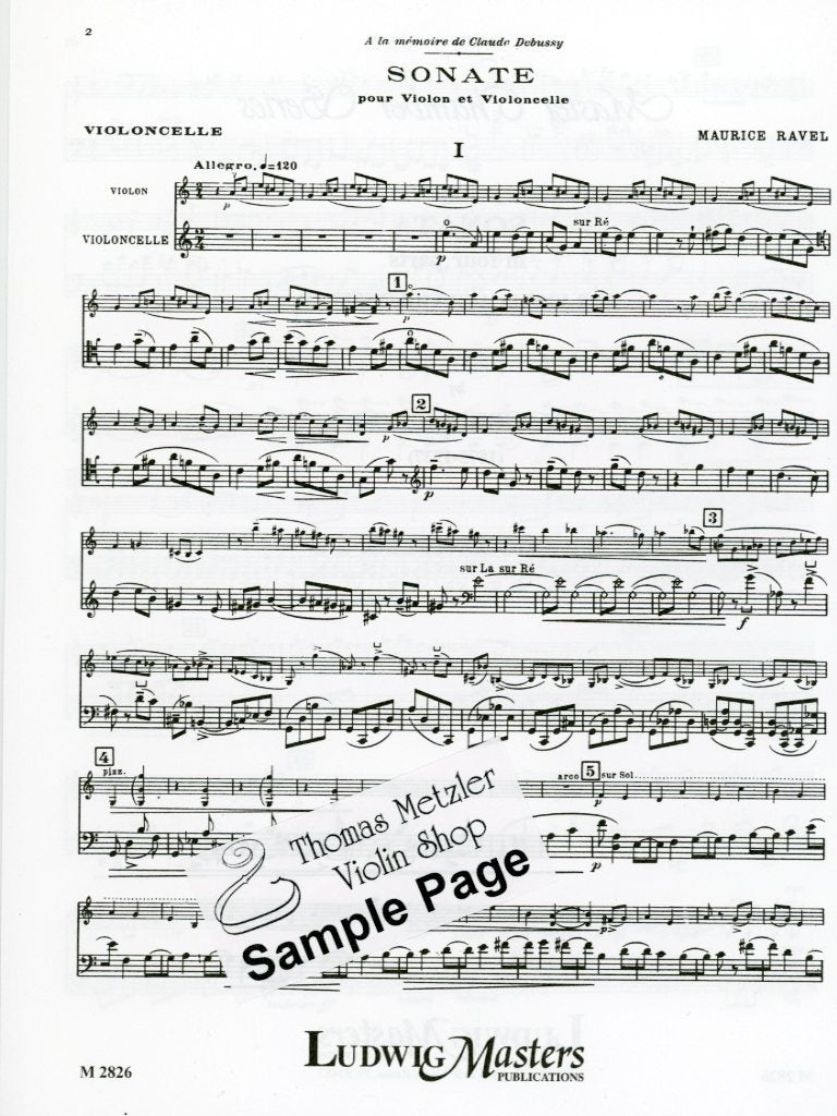 Ravel, Maurice: Sonata in Four Parts for violin and cello, Ludwig Masters