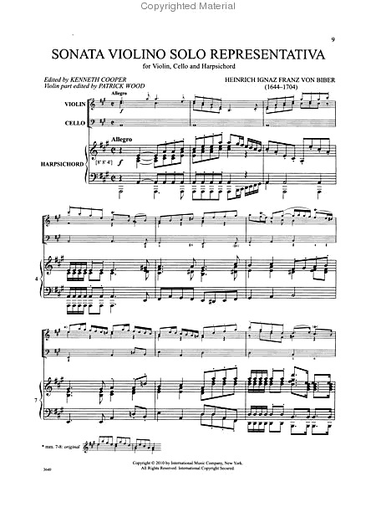 Biber: Sonata Violino Solo Representativa (violin, Cello & piano)