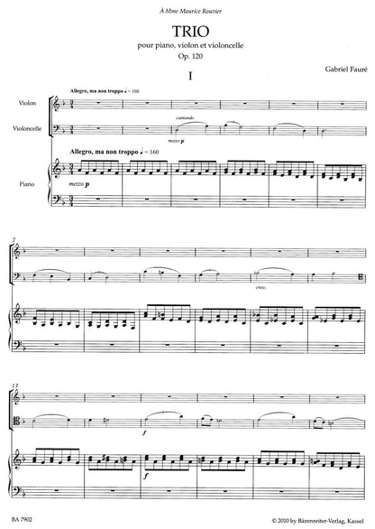 Faure, Gabriel (Sobaskie): Piano Trio for Piano, Violin and Violoncello op. 120 N 194, Barenreiter Urtext
