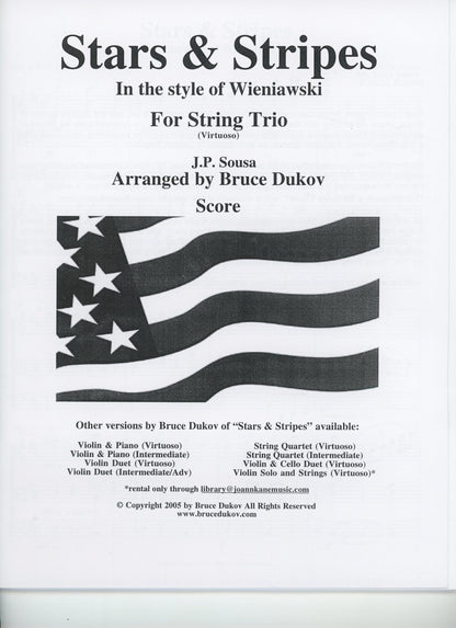 Sousa, J.P. (Bruce Dukov): Stars & Stripes Trio, in the style of Wieniawski, Virtuoso level, parts & score, (violin, viola, cello)