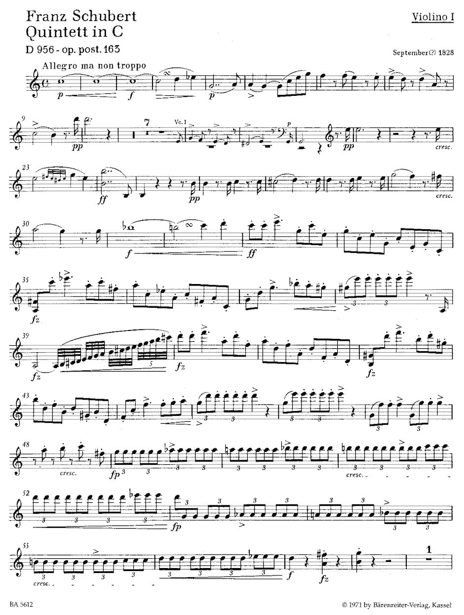 Schubert, Franz (Chusid): String Quintet in C Major, op. post 163, D 956 (string quintet) Bärenreiter Urtext
