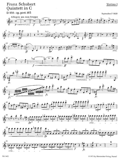 Schubert, Franz (Chusid): String Quintet in C Major, op. post 163, D 956 (string quintet) Bärenreiter Urtext