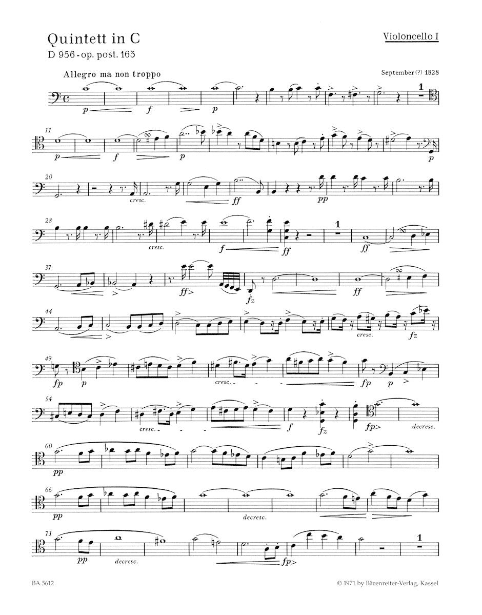 Schubert, Franz (Chusid): String Quintet in C Major, op. post 163, D 956 (string quintet) Bärenreiter Urtext