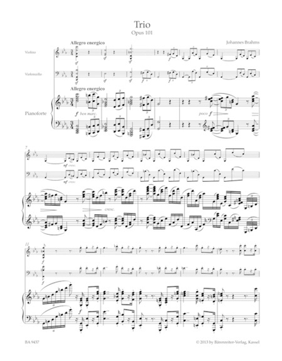 Brahms, Johannes: Trio Op. 101 in c minor (violin, cello & piano) Barenreiter
