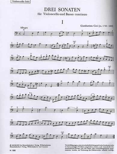 Cirri, Giovanni: Three Sonatas (cello & piano)