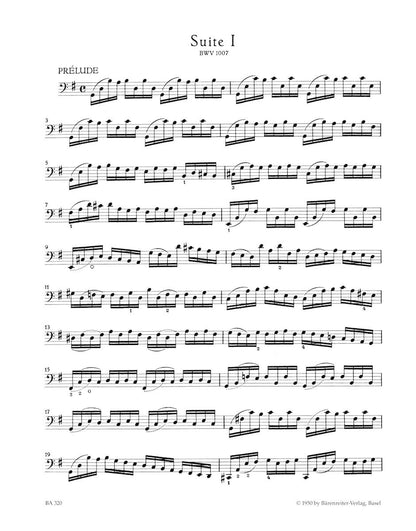 Bach, J.S. (Wenzinger): 6 Suites for Cello Solo, BWV1007-1012 - URTEXT (cello) Barenreiter