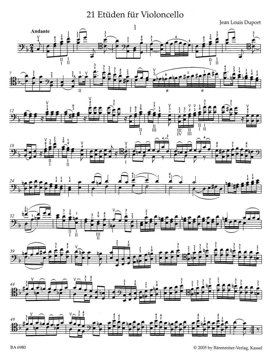 Duport, J.L. (Rummel): 21 Etudes for Violoncello with an accompaniment of a second cello.  Barenreiter