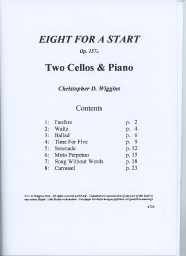 Wiggins, Christopher: Eight for a Start, Op.157A (2 cellos & piano)