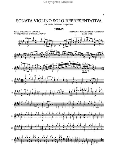 Biber: Sonata Violino Solo Representativa (violin, Cello & piano)