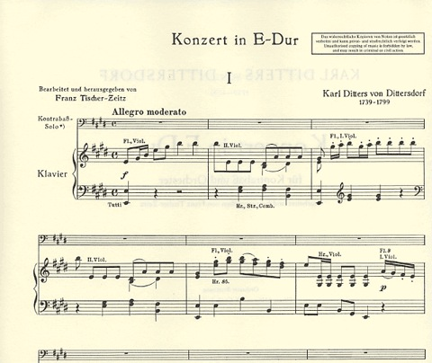 Dittersdorf, K.D. (Tischer-Zeitz): Bass Concerto in E major (bass & piano)