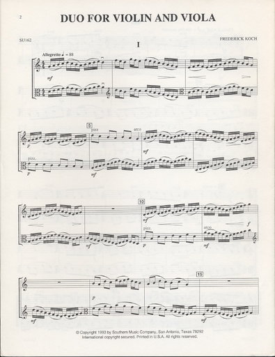 Koch, Frederick: Duo for Violin & Viola