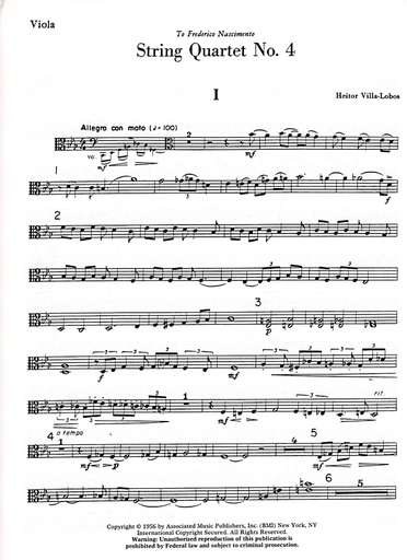 Villa-Lobos, Heitor: String Quartet No. 4 score and parts