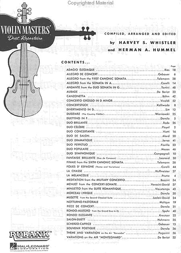 Whister, Harvey: Violin Masters' Duet Repertoire (2 violins in one score)