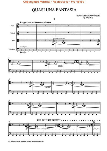 Gorecki, H.: String Quartet No. 2 Quasi una Fantasia (study score)