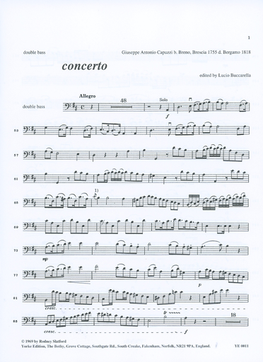 Capuzzi, Antonio: Concerto in D major (bass & piano) Yorke Edition