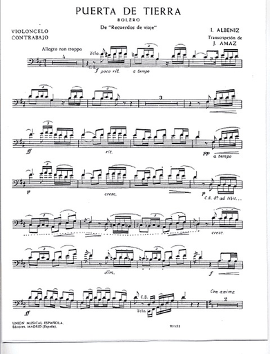 Albeniz, Isaac: Puerta de Tierra (cello & piano) AUTHORIZED REPRODUCTION