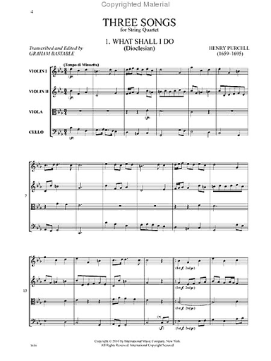 Purcell, Henry (Bastable, arr): Three Songs (string quartet) score and parts