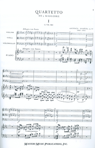 Dvorak, Antonin: Piano Quartet In Eb major Op.87 (violin, viola, cello, piano)