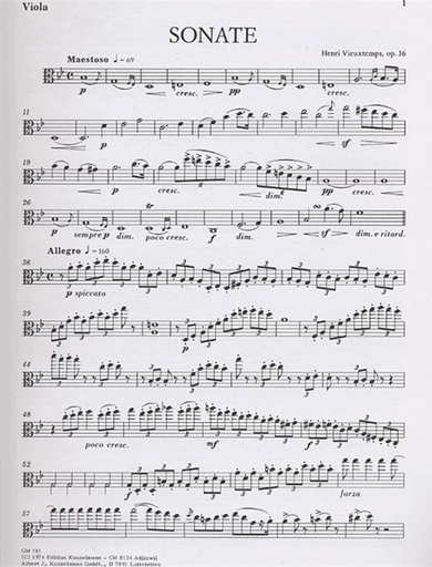 Vieuxtemps, Henri: Viola Sonata in Bb Major, Op. 36 (viola & piano)