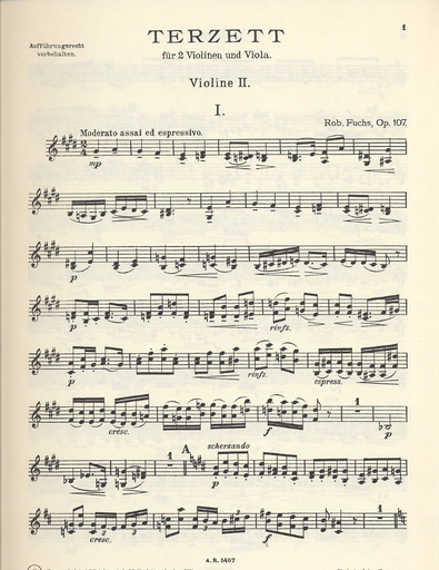 Fuchs, Robert (1847-1927): Terzett Op. 107  (2 violins, Viola)