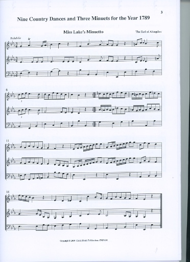 The Earl of Abingdon: Nine Country Dances and Three Minuets for the Year 1789 (2 violins and bass), score and parts