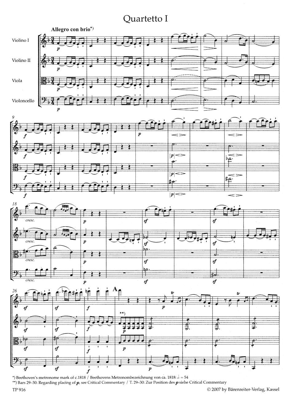 Beethoven (Del Mar): String Quartets, Op. 18, Nos. 1-6 -URTEXT (study score) Barenreiter