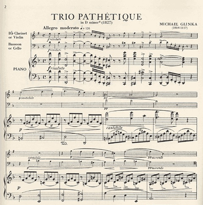 Glinka, Mikhail: Trio Pathetique in D minor (Bb clarinet or violin, bassoon or cello, piano)