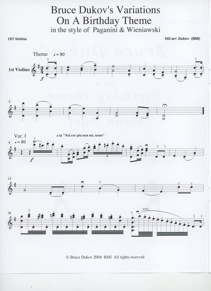 Dukov, Bruce: Variations on a Birthday Theme, violin duet,  Virtuoso level,  sheet music