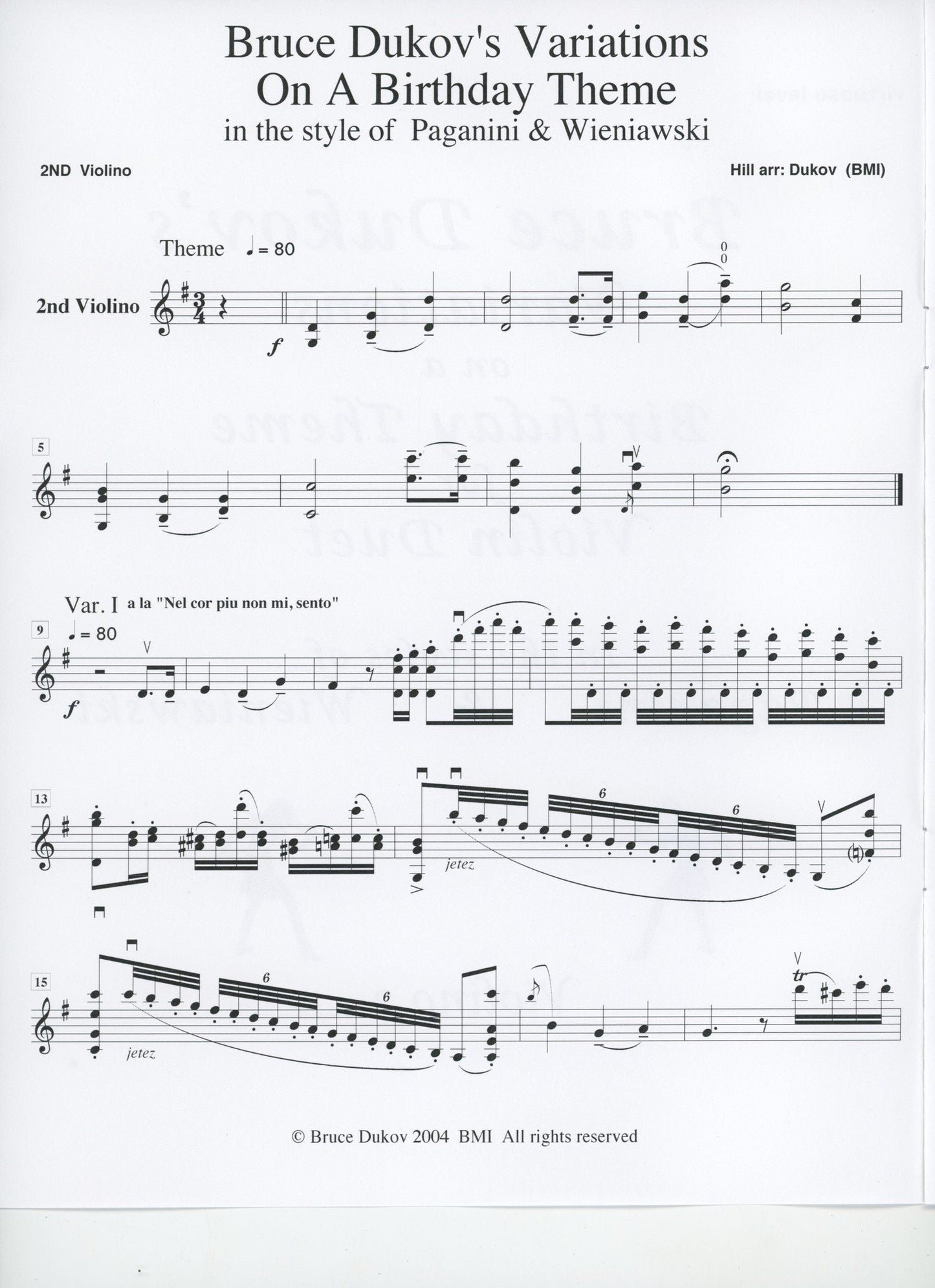 Dukov, Bruce: Variations on a Birthday Theme, violin duet,  Virtuoso level,  sheet music