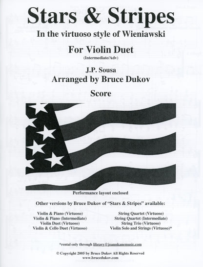 Sousa, J.P. (Bruce Dukov): Stars & Stripes Violin Duet, in the style of Wieniawski, intermediate/advanced level, parts & score, 2 violins