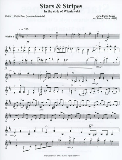 Sousa, J.P. (Bruce Dukov): Stars & Stripes Violin Duet, in the style of Wieniawski, intermediate/advanced level, parts & score, 2 violins