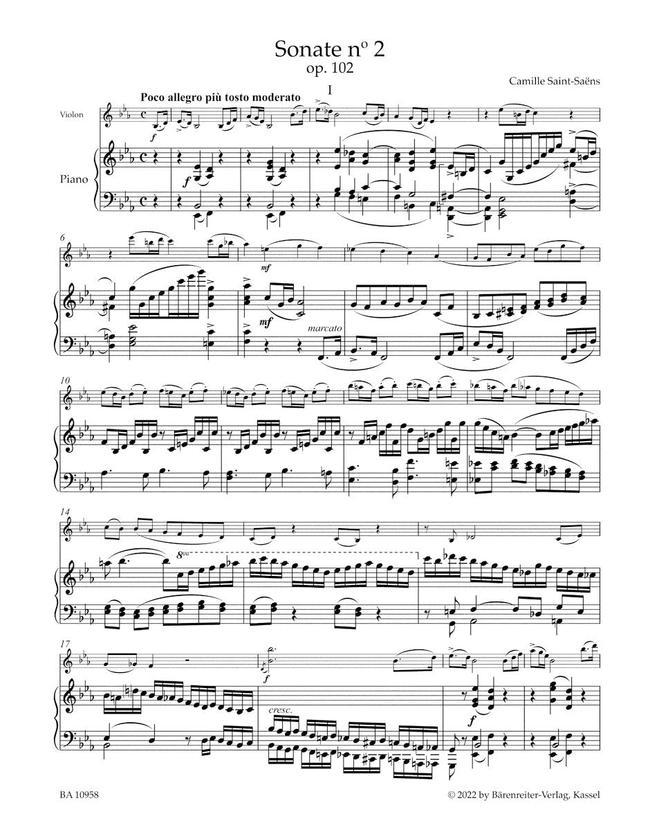 Saint-Saens, Camille (Guilloux and Medicis): Sonata No. 2 in E-flat major, op. 102, violin & piano, Barenreiter Urtext