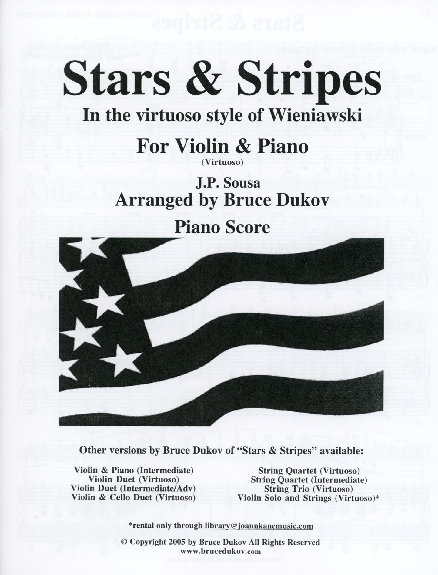 Sousa, J.P. (Bruce Dukov): Stars & Stripes Violin Solo, in the style of Wieniawski, Virtuoso level, parts & score, violin and piano