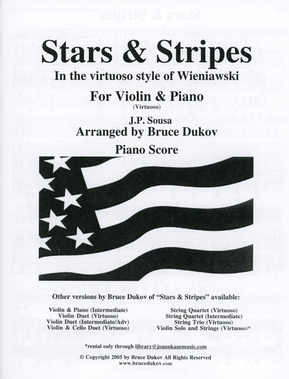 Sousa, J.P. (Bruce Dukov): Stars & Stripes Violin Solo, in the style of Wieniawski, Virtuoso level, parts & score, violin and piano